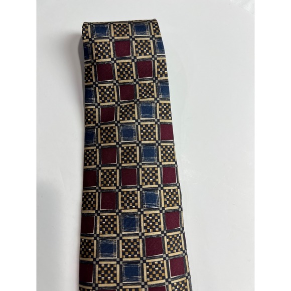 Evan-Picone Necktie Mens OS Burgundy Blue Geometric Silk Blend Professional A25 - Picture 5 of 8